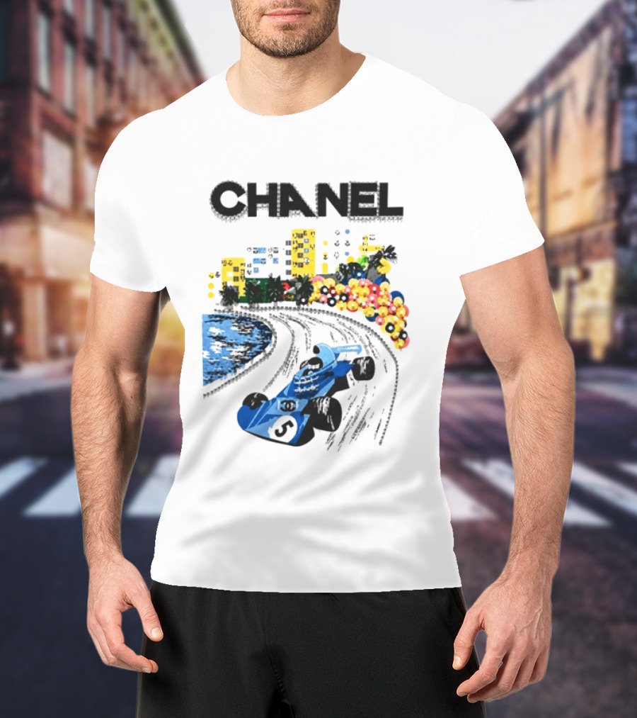 CHANEL F1 Formula Racing Car Retro Cityscape T-Shirt