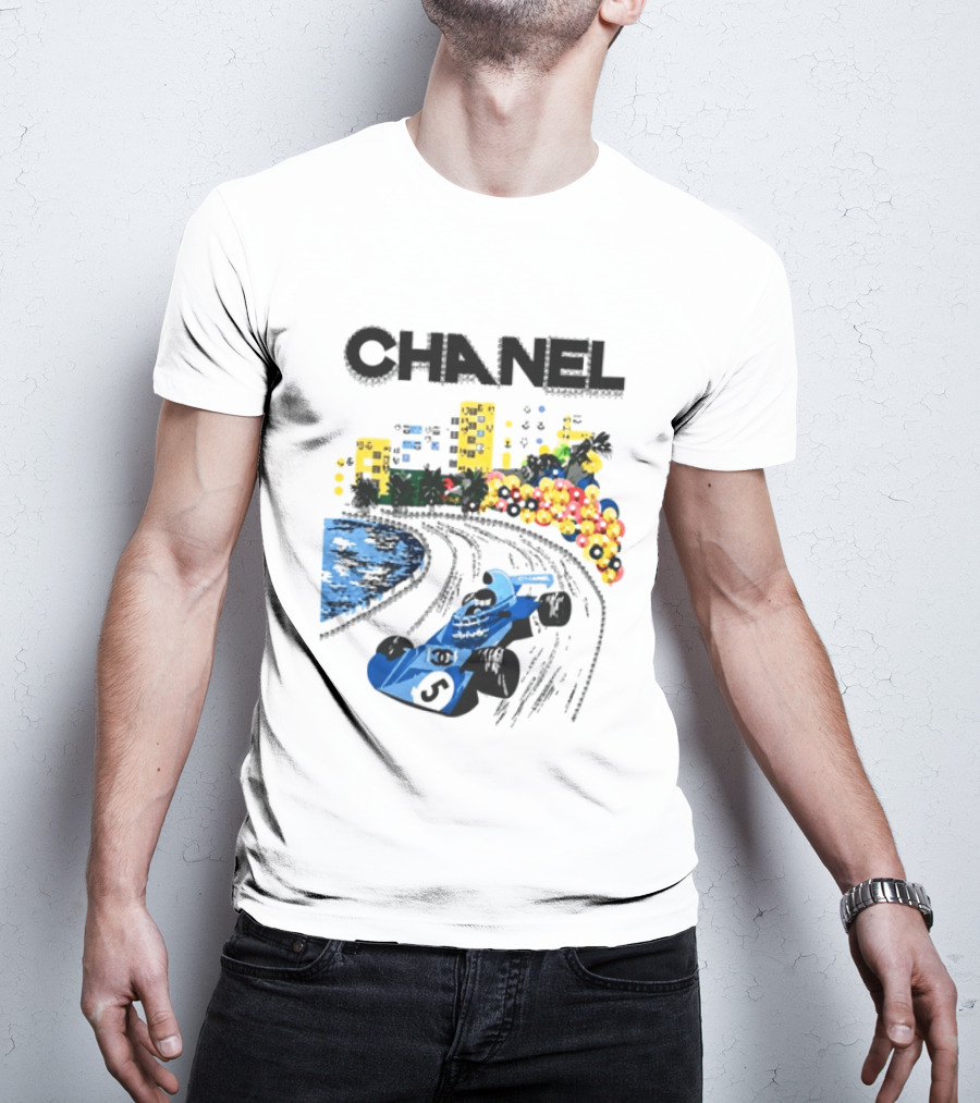 CHANEL F1 Formula Racing Car Retro Cityscape T-Shirt
