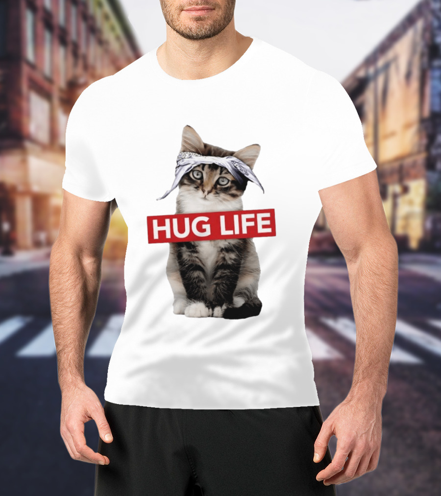 Hug Life Kitten Bandana Retro Funny Cat T-Shirt