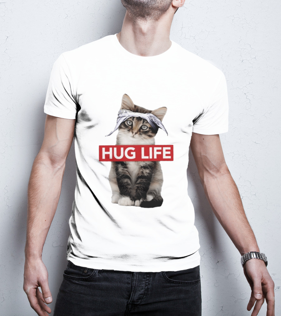 Hug Life Kitten Bandana Retro Funny Cat T-Shirt