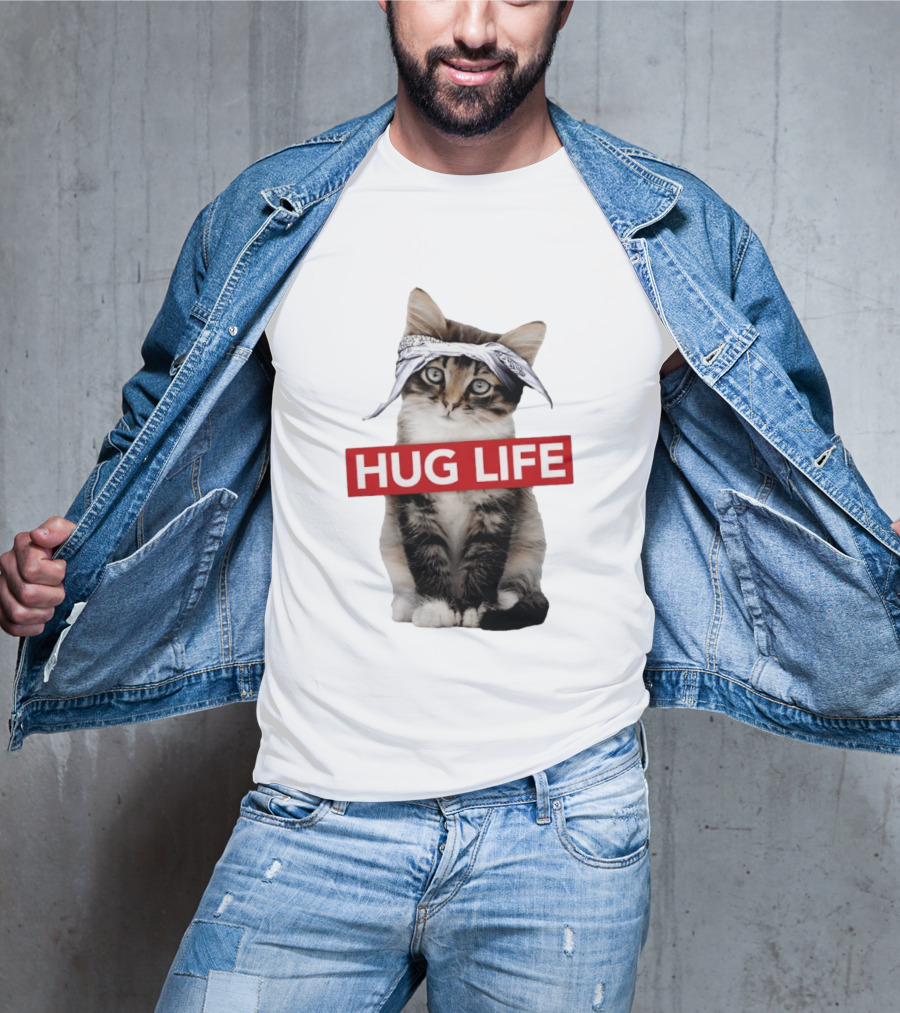 Hug Life Kitten Bandana Retro Funny Cat T-Shirt