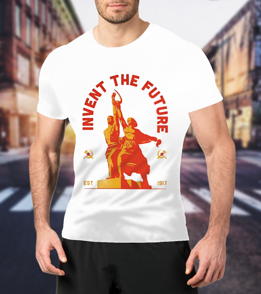Invent The Future Est 1917 Worker And Kolkhoz Woman Statue T-Shirt