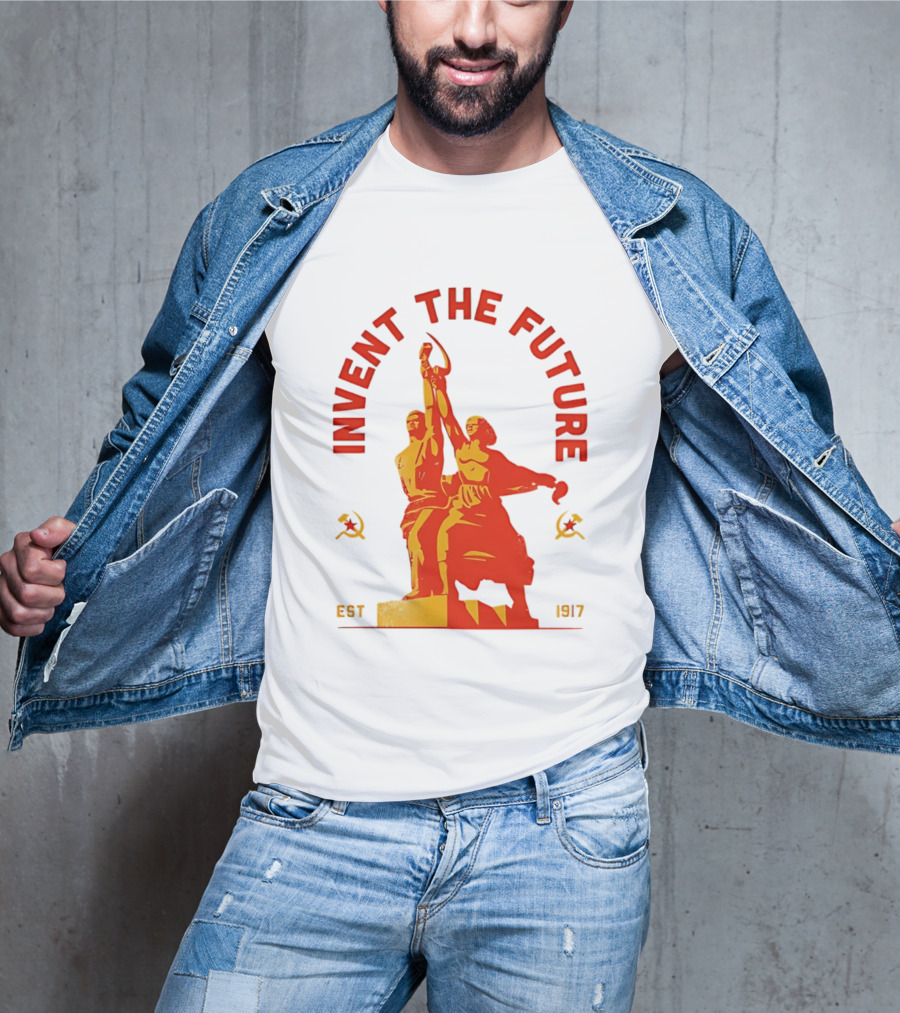 Invent The Future Est 1917 Worker And Kolkhoz Woman Statue T-Shirt