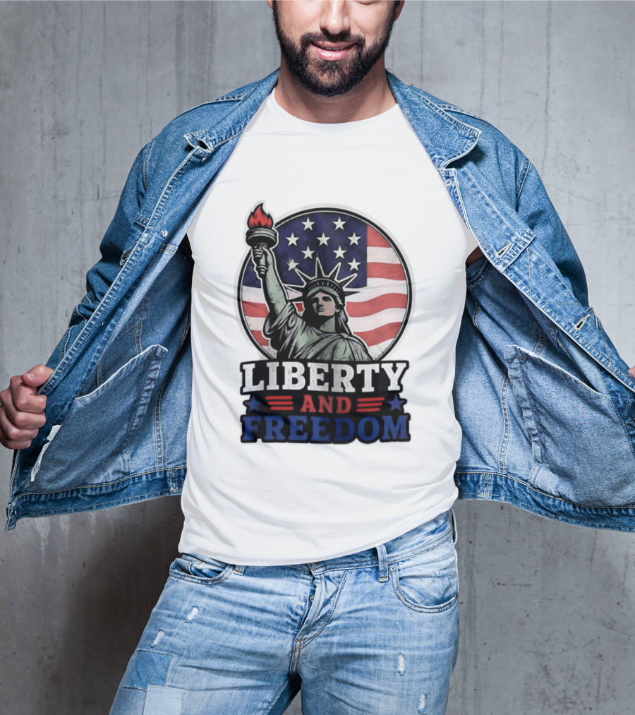 Liberty And Freedom Statue Of Liberty USA Flag Stars T-Shirt