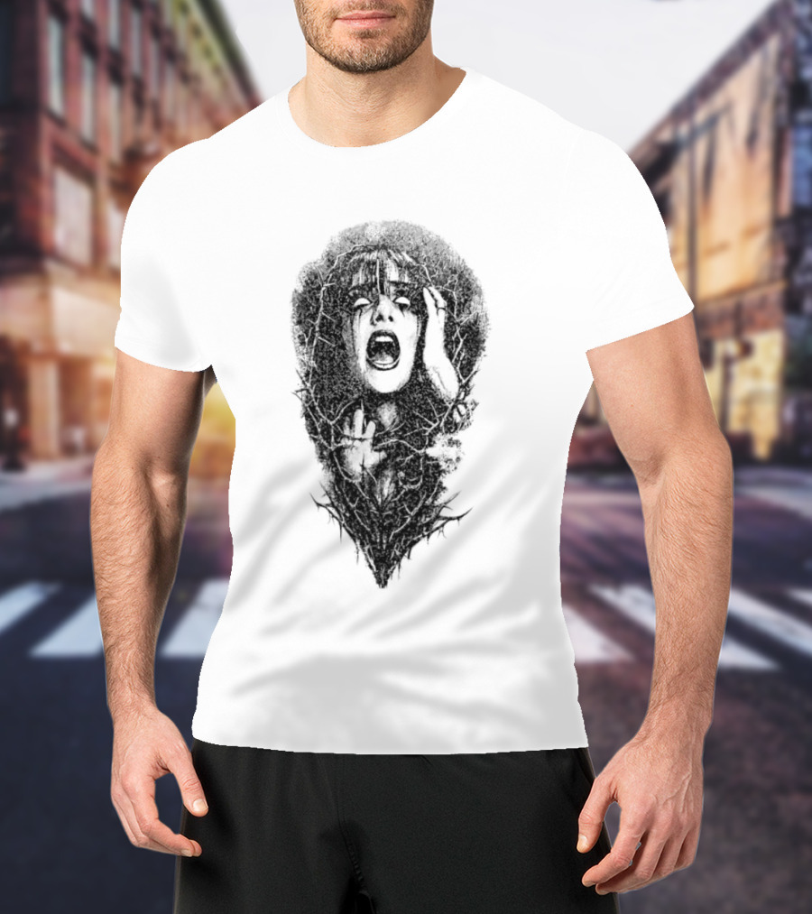 Screaming Woman Entangled Thorny Vines Dark Horror T-Shirt