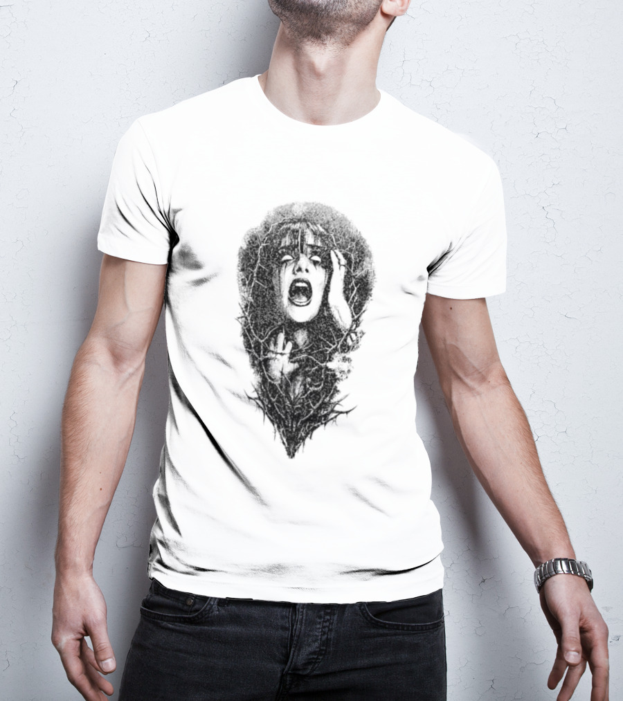 Screaming Woman Entangled Thorny Vines Dark Horror T-Shirt
