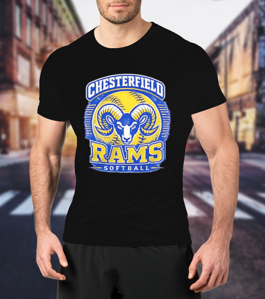 Chesterfield Rams Softball Blue And Yellow Team T-Shirt