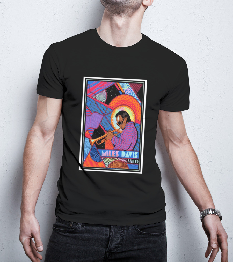 Miles Davis M100 Vibrant Foil Psychedelic Jazz Artistry Trumpet Player T-Shirt