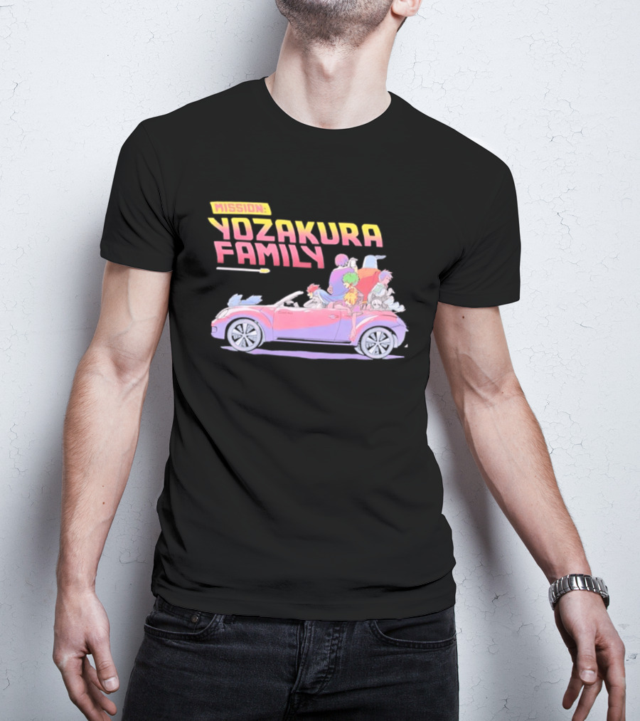 Mission Yozakura Family Anime Characters In Red Convertible Car T-Shirt