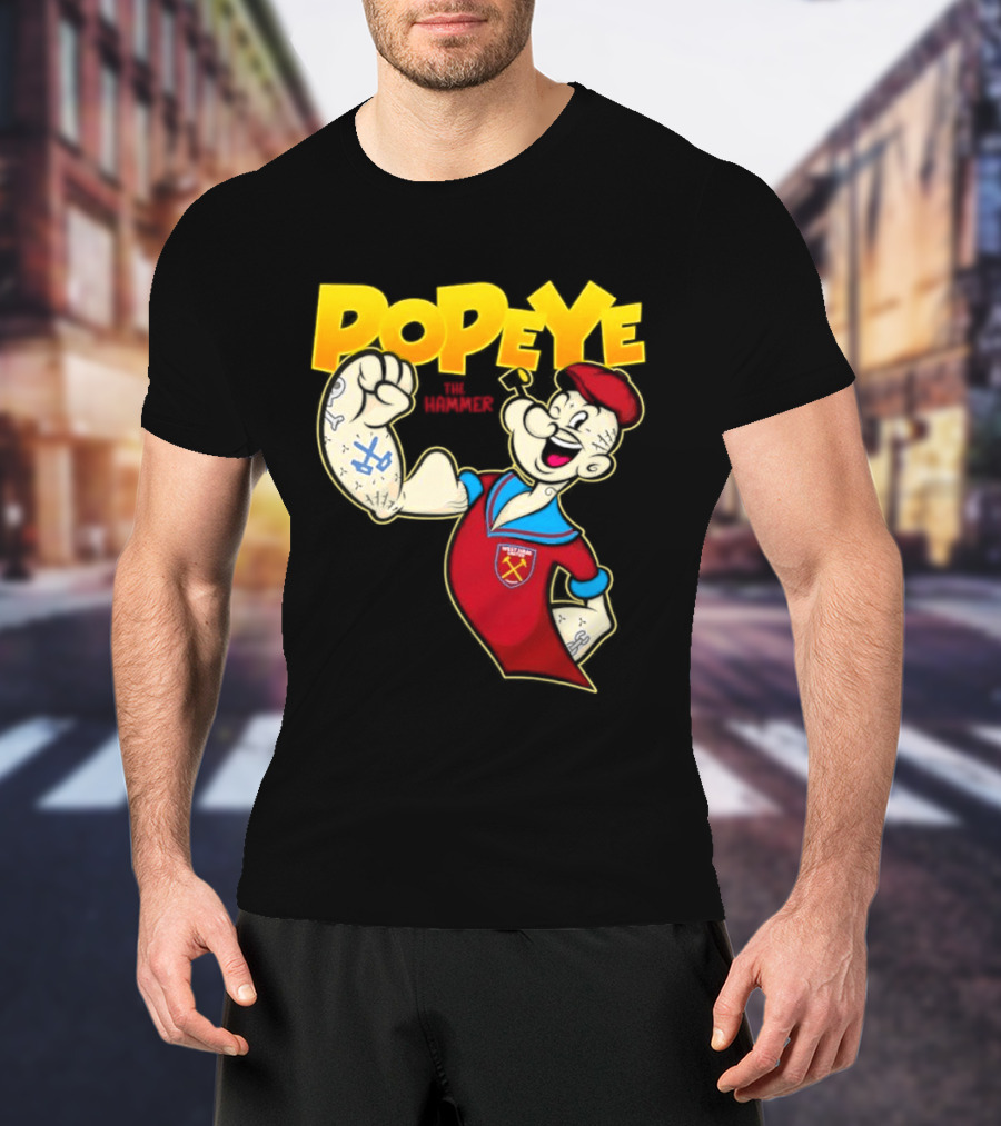 Popeye The Hammer West Ham United Crest Vintage Cartoon T-Shirt