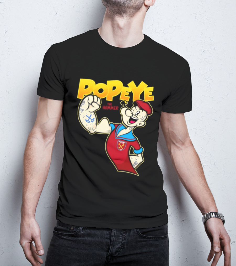 Popeye The Hammer West Ham United Crest Vintage Cartoon T-Shirt