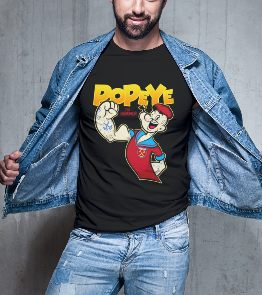 Popeye The Hammer West Ham United Crest Vintage Cartoon T-Shirt