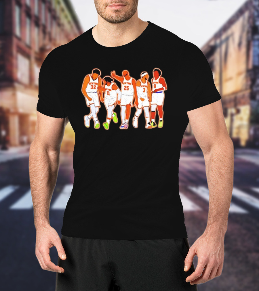 New York Knicks Karl Anthony Towns Jalen Brunson Mikal Bridges Josh Hart OG Anunoby Basketball Team Starting Five T-Shirt
