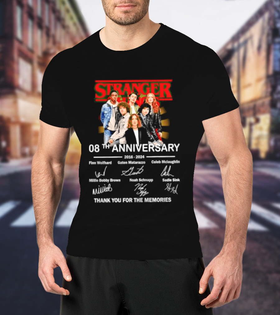 Stranger Things 08th Anniversary 2016 2024 Signatures Thank You For The Memories T-Shirt