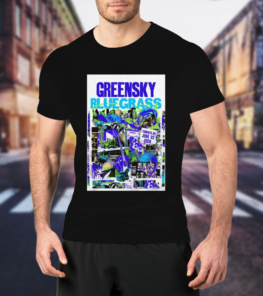 Greensky Bluegrass Toronto ON June 03 2026 Guitar Butterfly Cityscape T-Shirt