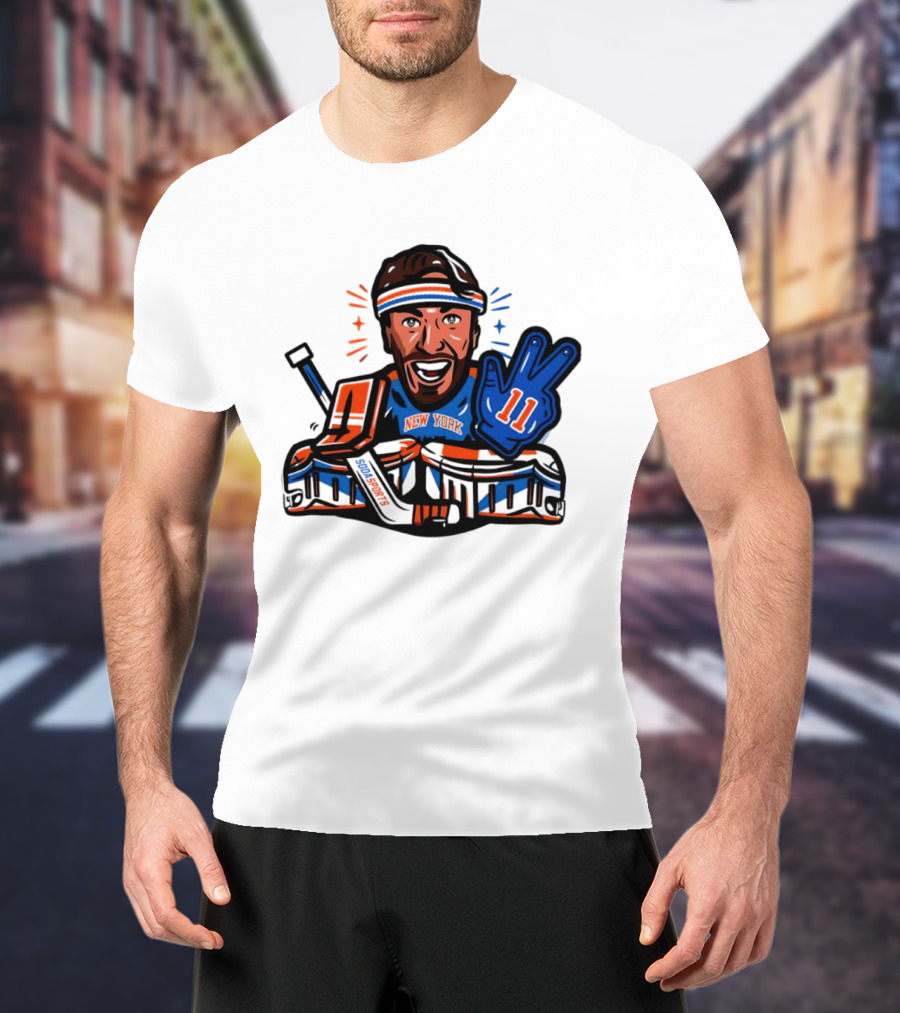 Mathew Barzal New York Islanders Hockey Illustration Player Number 13 Victory Gesture Sports Fan T-Shirt