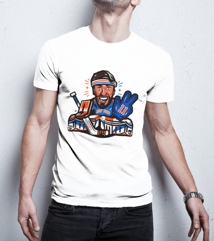 Mathew Barzal New York Islanders Hockey Illustration Player Number 13 Victory Gesture Sports Fan T-Shirt