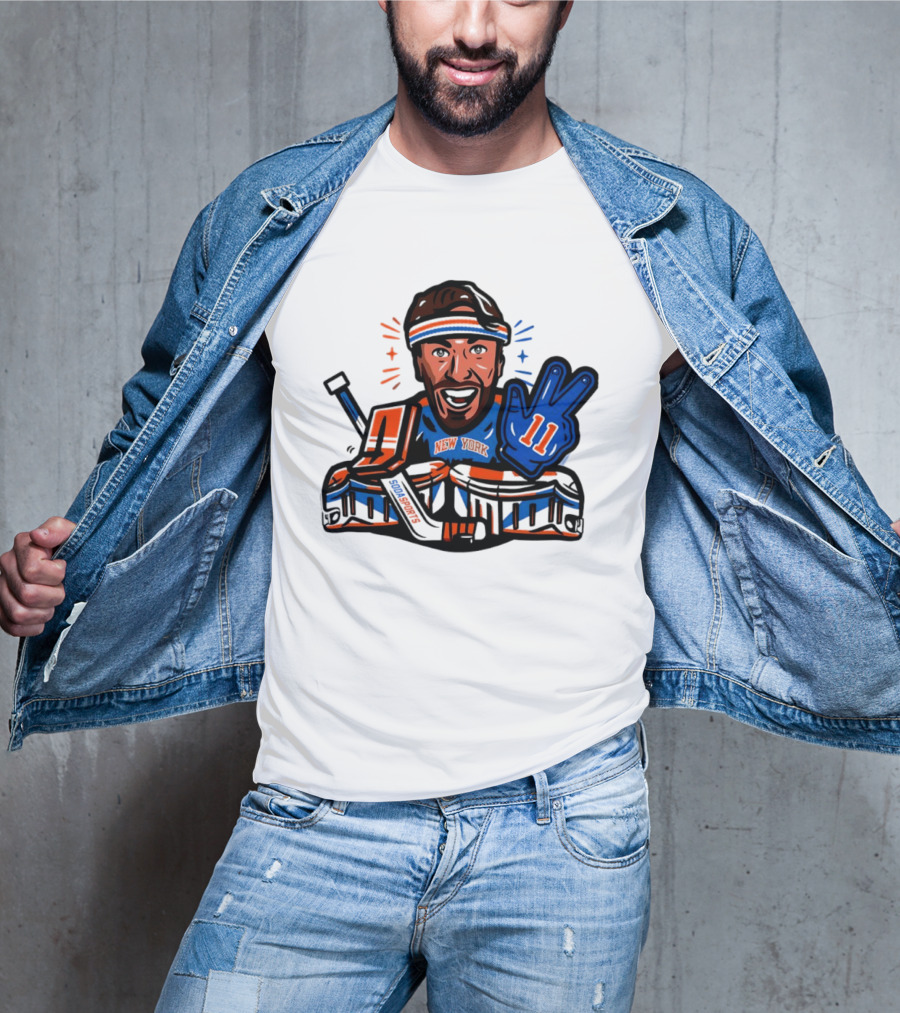 Mathew Barzal New York Islanders Hockey Illustration Player Number 13 Victory Gesture Sports Fan T-Shirt