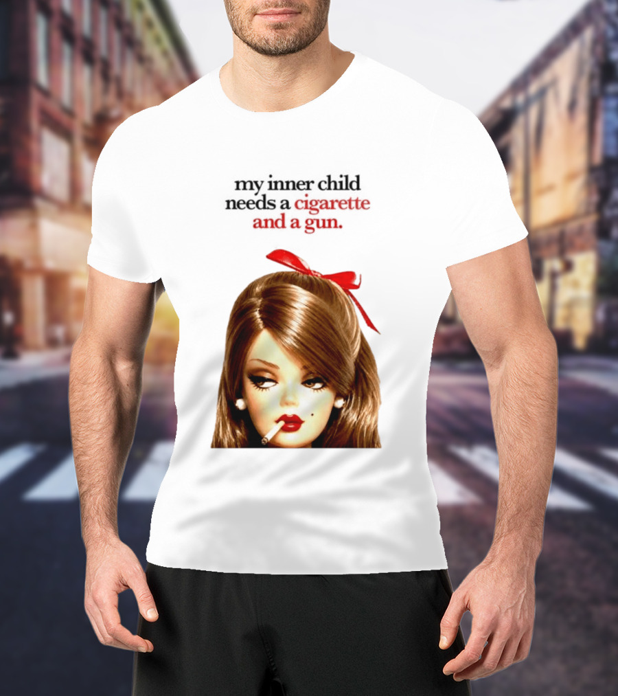 My Inner Child Needs A Cigarette And A Gun Doll Face Red Bow T-Shirt