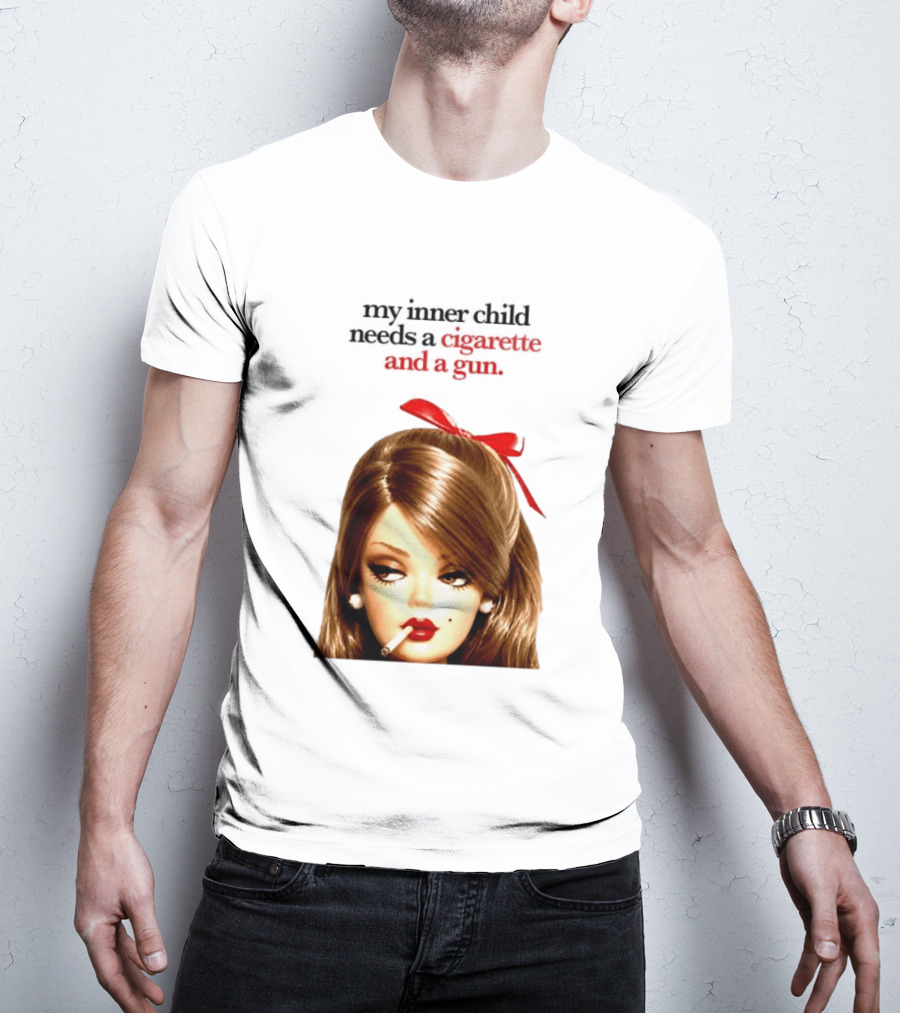 My Inner Child Needs A Cigarette And A Gun Doll Face Red Bow T-Shirt