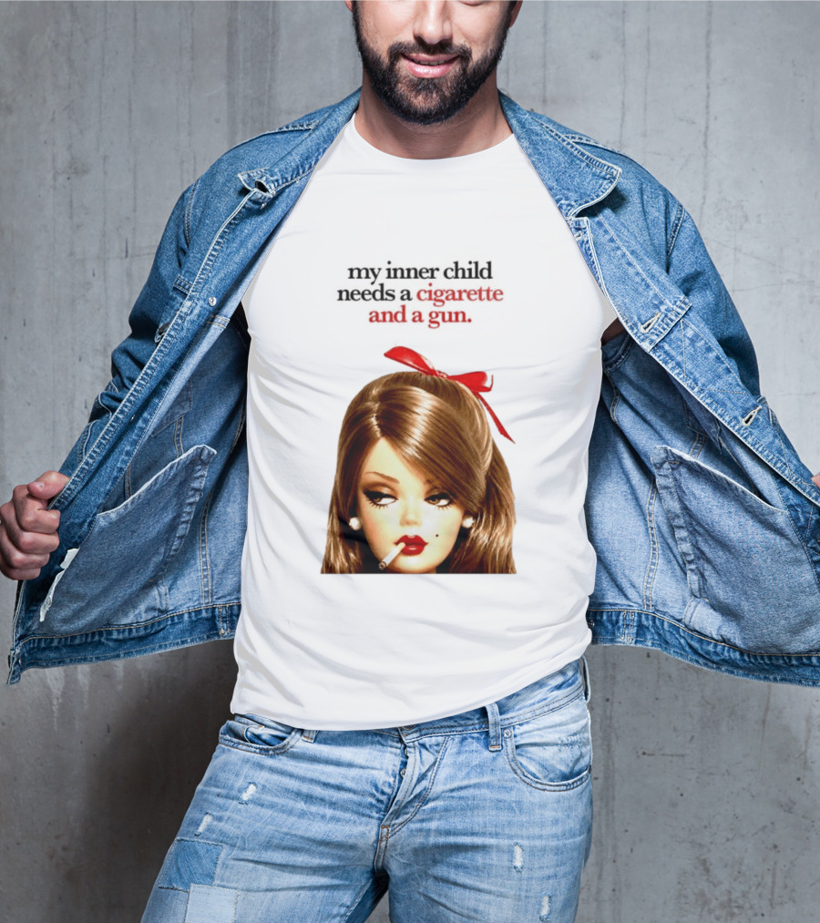 My Inner Child Needs A Cigarette And A Gun Doll Face Red Bow T-Shirt