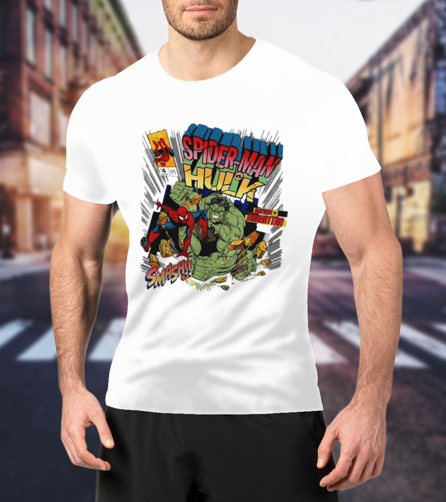 Spider Man Vs Hulk Mayhem Manhattan Marvel Smash 2026 Comic T-Shirt