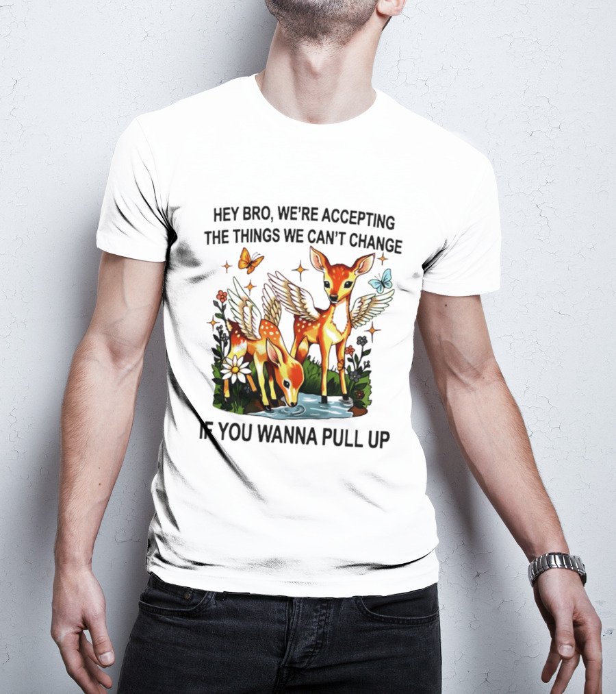 Hey Bro We're Accepting The Things We Can't Change If You Wanna Pull Up Deer Wings Butterflies T-Shirt