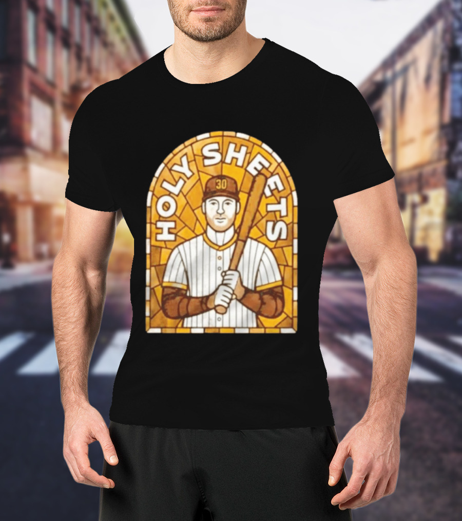 Holy Sheets Baseball Player Holding Bat 30 Stained Glass T-Shirt