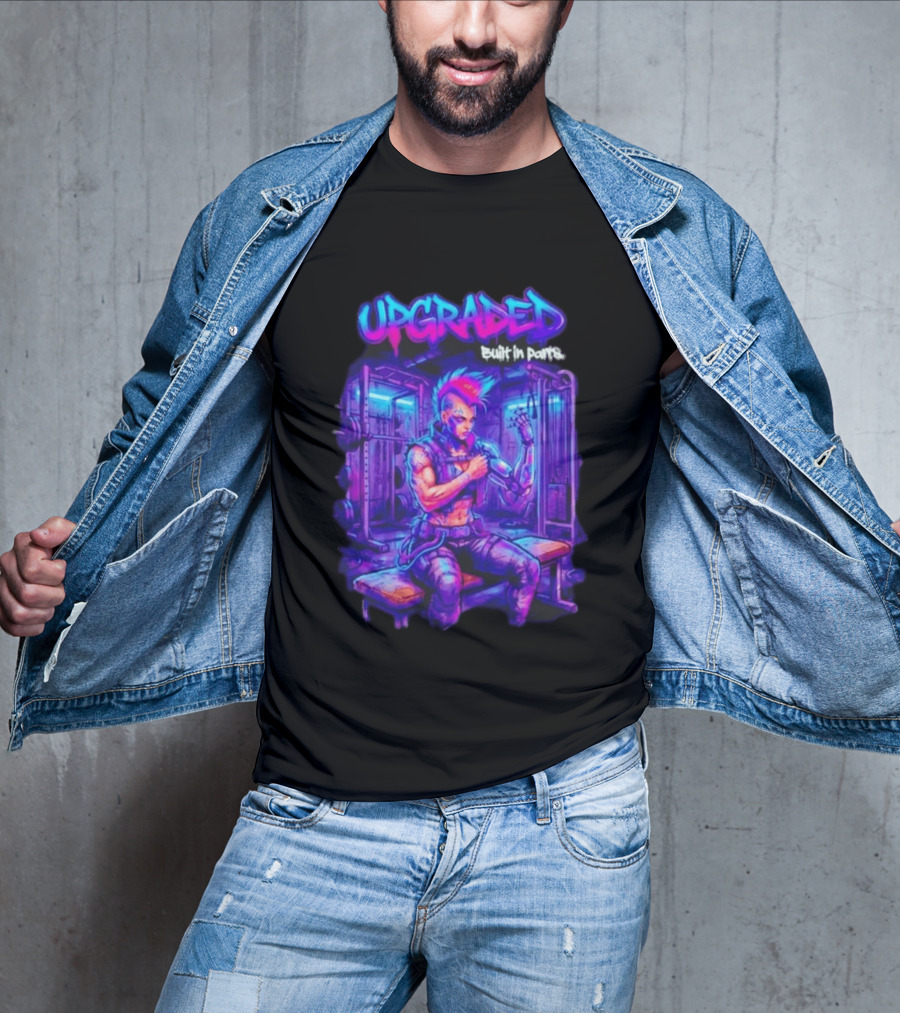 Upgraded Cyberpunk Girl Built In Parts Neon Gym Aesthetic T-Shirt