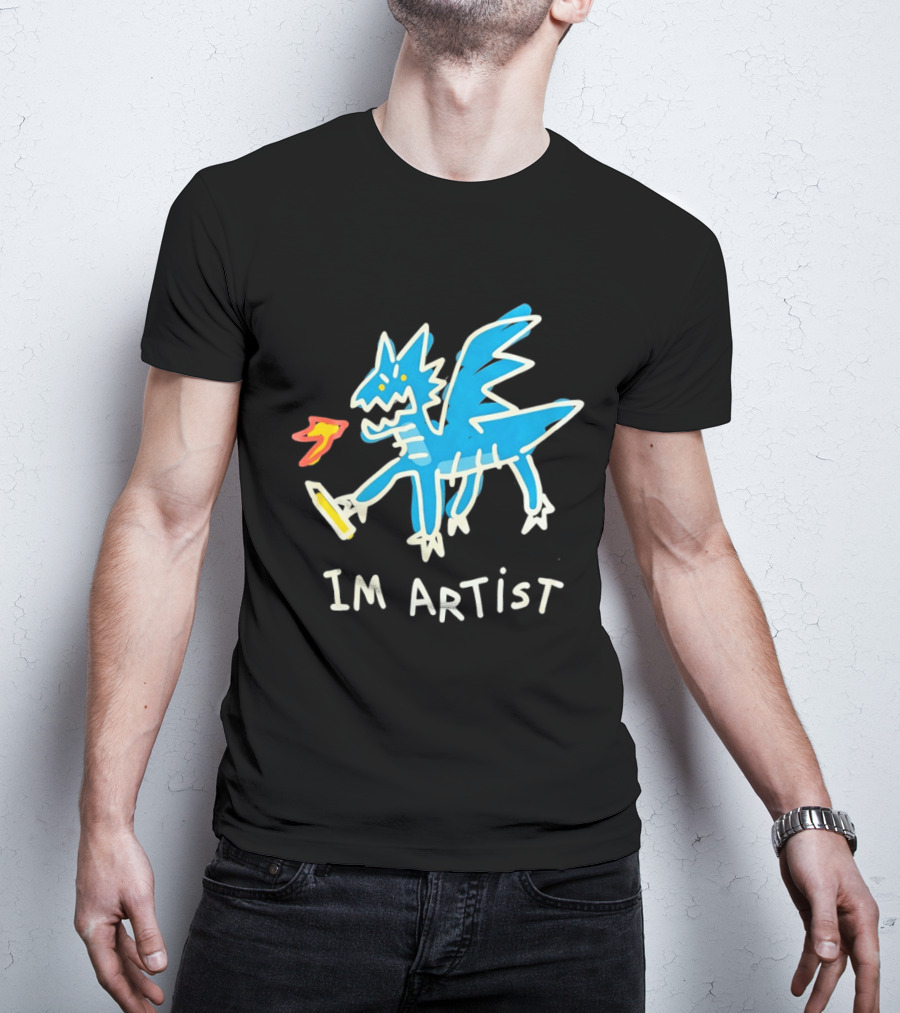IM Artist Dragon Blue Winged Creature Fire Brush T-Shirt