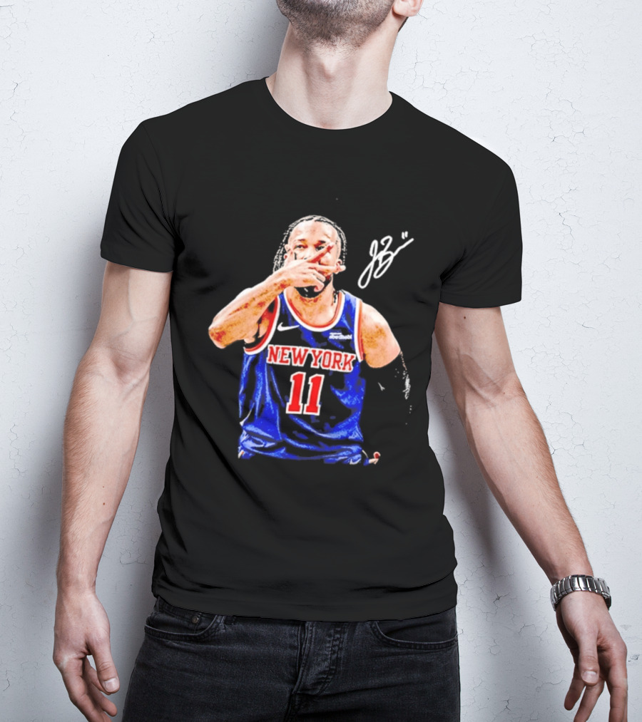 Jalen Brunson New York Knicks 11 JB Basketball Celebration Blue T-Shirt
