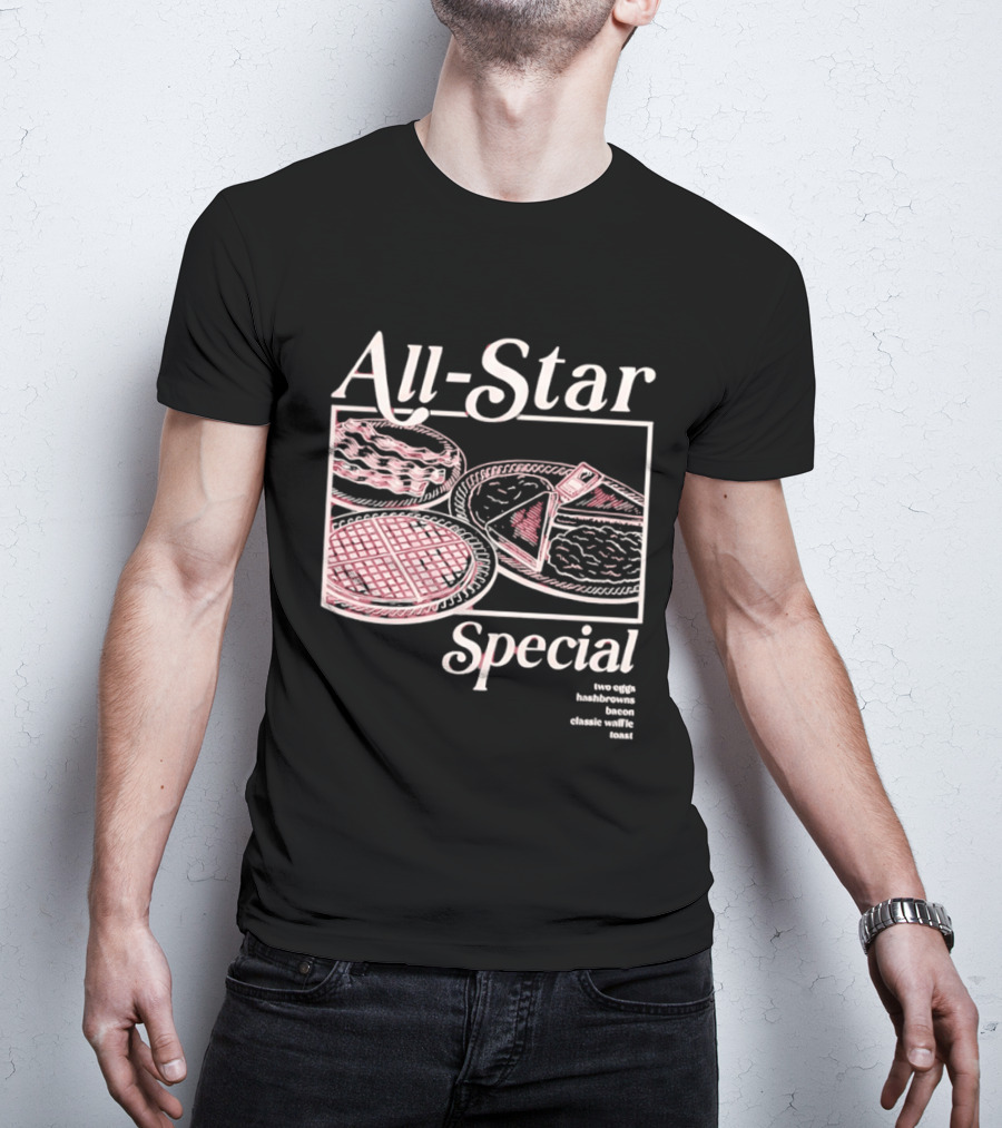 All Star Special Breakfast Two Eggs Hashbrowns Bacon Waffle Toast T-Shirt