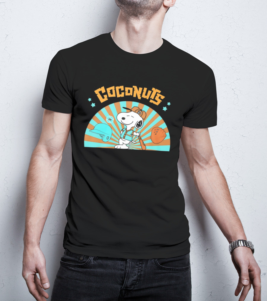 Snoopy Coconuts Baseball Player Cartoon Dog Peanuts Charlie Brown T-Shirt