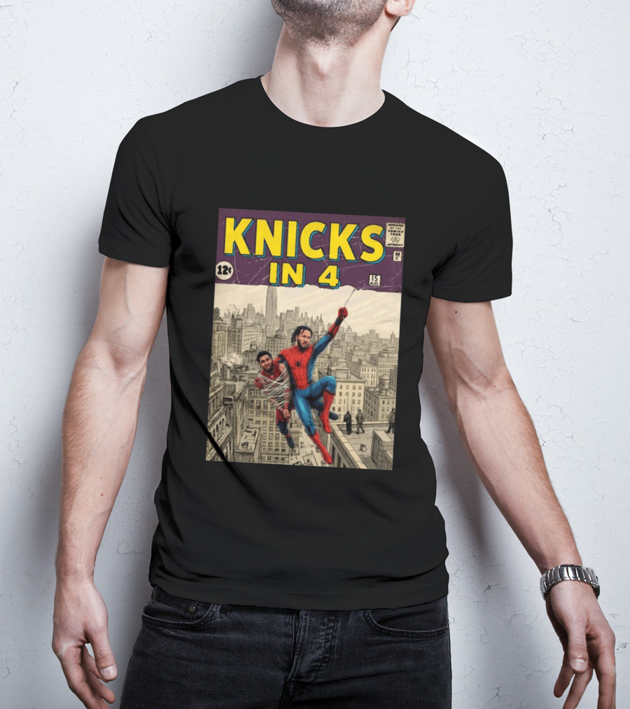 Knicks In 4 Jalen Brunson Spider Man Cover T-Shirt