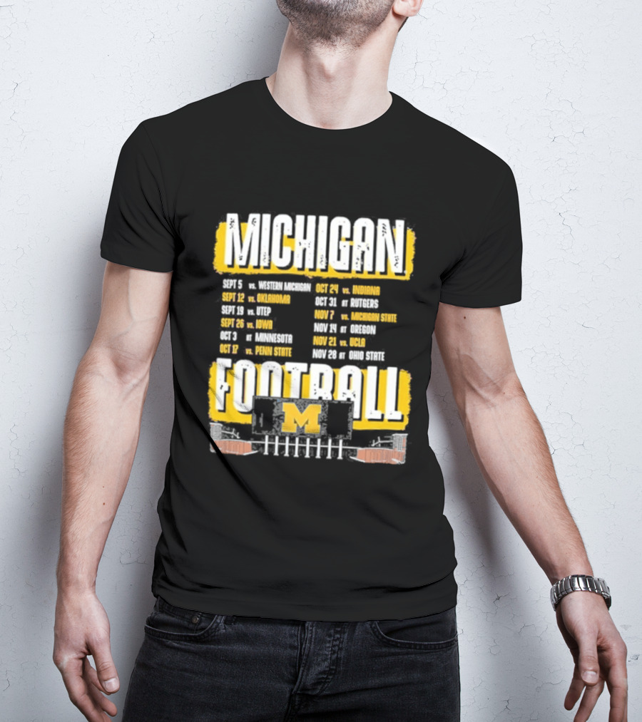 Michigan Football Big Ten Conference Schedule Ann Arbor Stadium Route Eateries And Landmarks T-Shirt