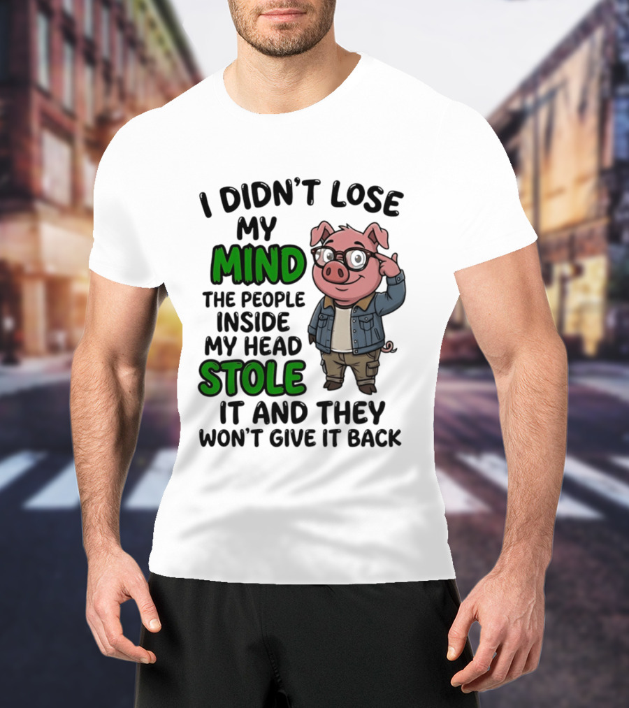 I Didn't Lose My Mind Funny Pig Cartoon People Inside My Head Stole It And They Won't Give It Back T-Shirt