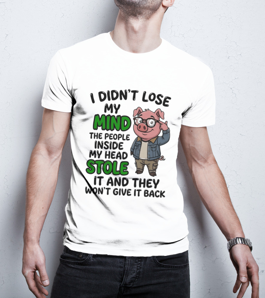 I Didn't Lose My Mind Funny Pig Cartoon People Inside My Head Stole It And They Won't Give It Back T-Shirt