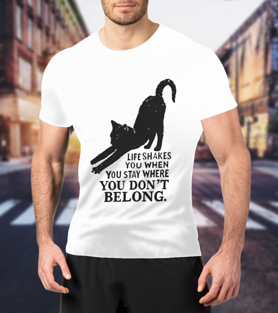 Life Shakes You When You Stay Where You Don't Belong Black Cat Kitten T-Shirt