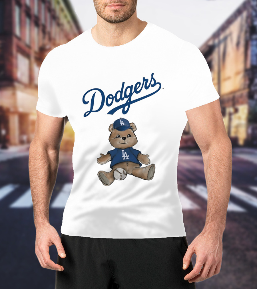 Los Angeles Dodgers Teddy Bear With Baseball And Dodgers LA Cap T-Shirt