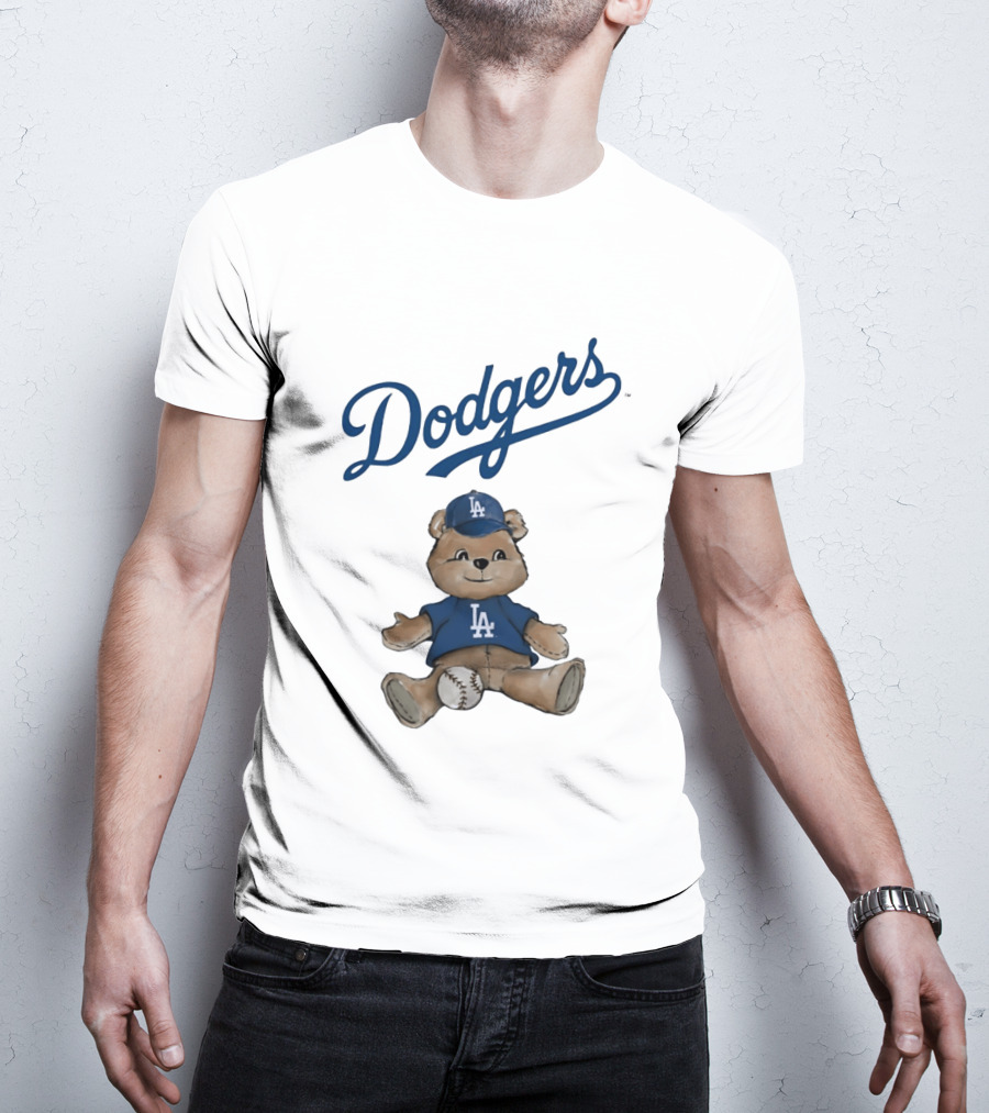 Los Angeles Dodgers Teddy Bear With Baseball And Dodgers LA Cap T-Shirt