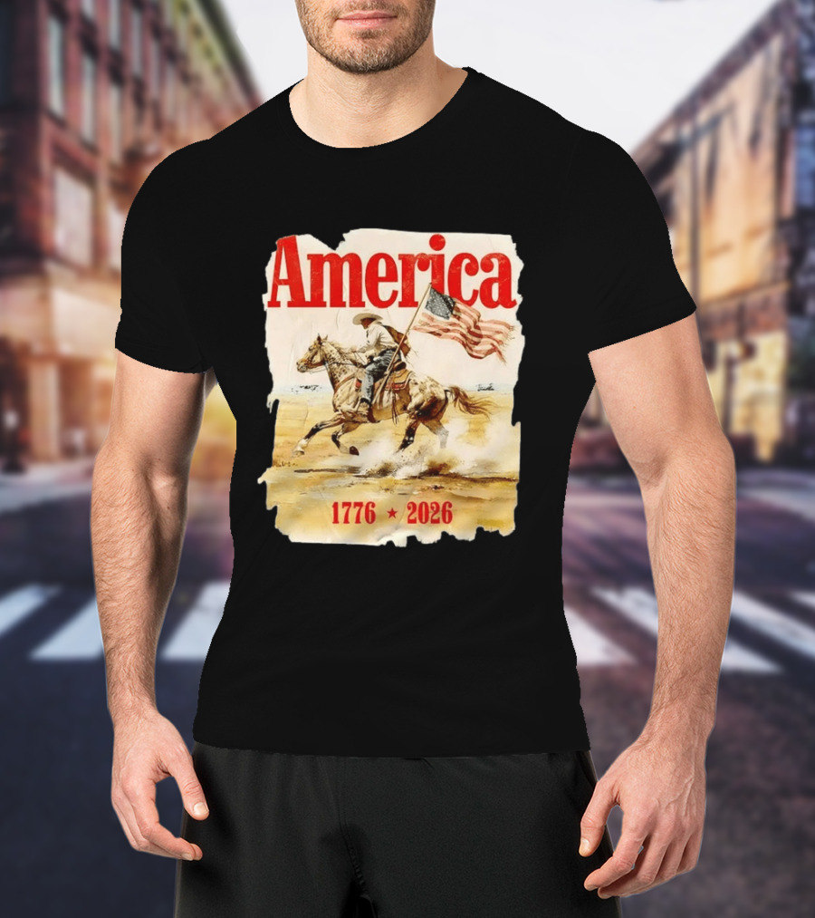 America 1776 2026 Cowboy Horse American Flag Iconic Historical T-Shirt