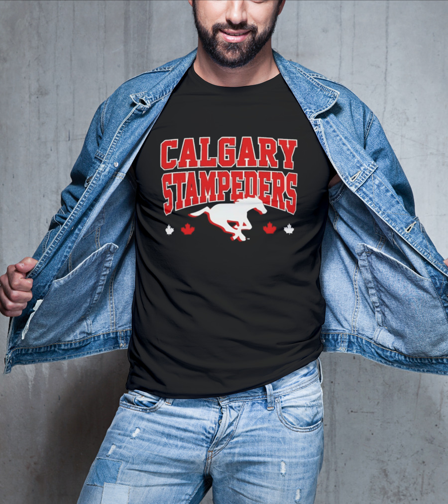 Calgary Stampeders Running Horse Maple Leaf Red Team Spirit T-Shirt