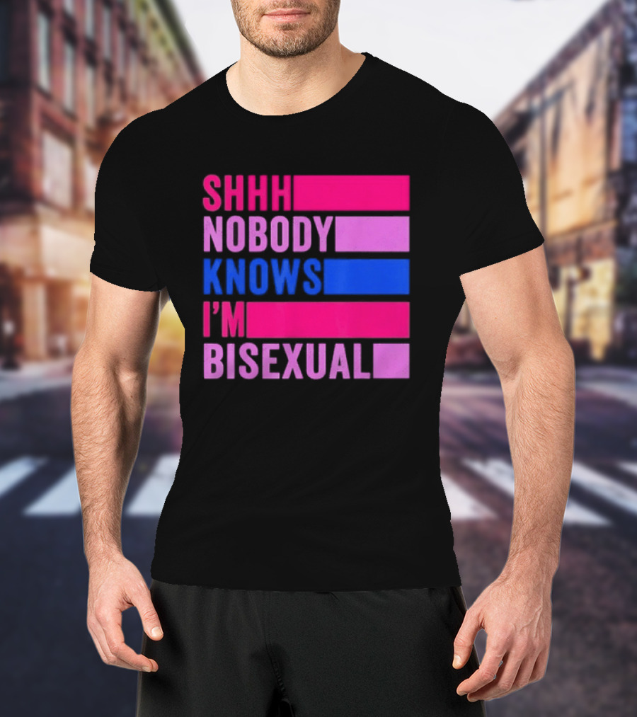 Shhh Nobody Knows I'm Bisexual Bright Colorful Text Pride T-Shirt
