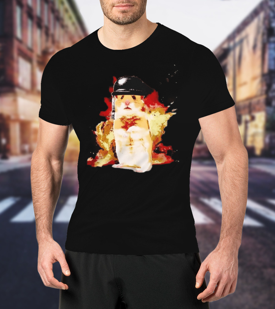 Shocked Hamster Military Helmet Watercolor Explosion T-Shirt