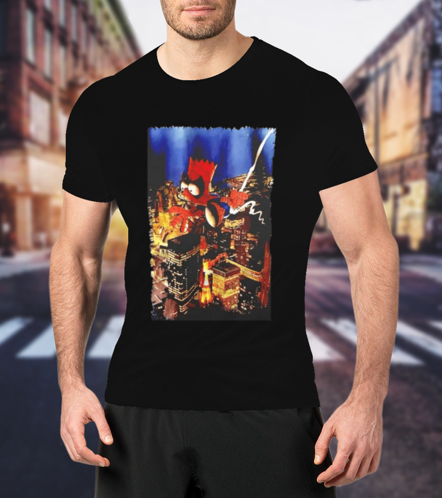 Spider Bart Bartman Swinging Through Cityscape Mexican T-Shirt