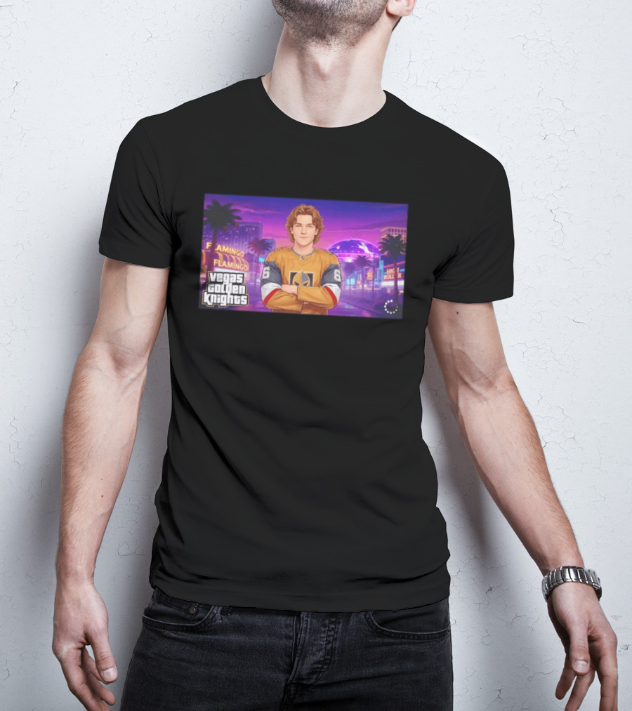 Vegas Golden Knights Kaedan Korczak Flamingo High Roller 66 T-Shirt
