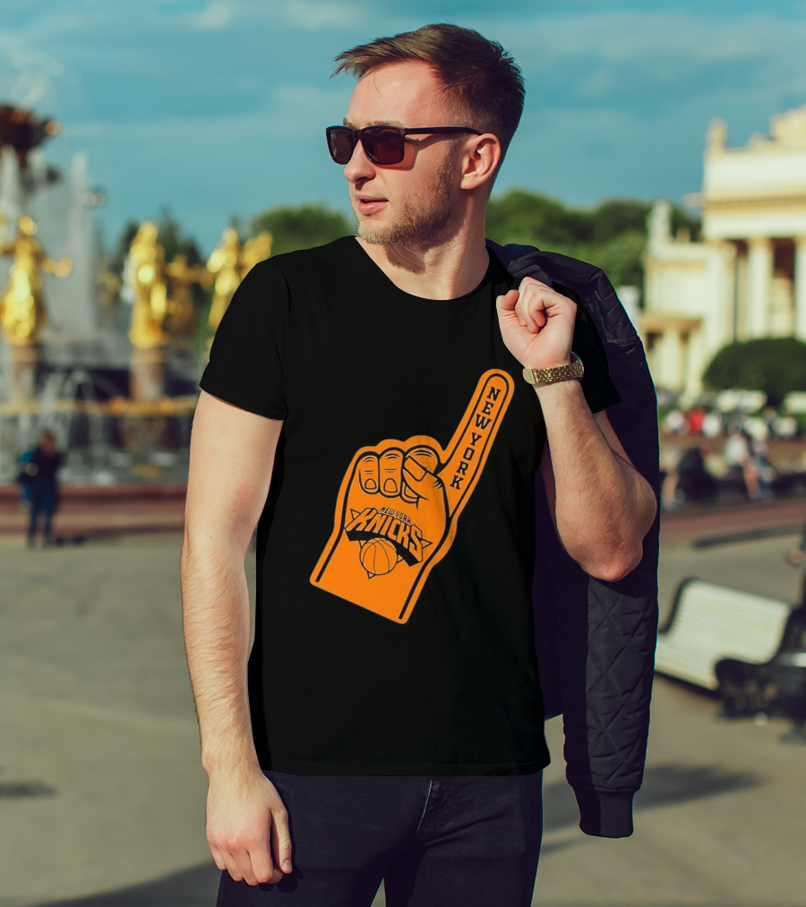 New York Knicks Foam Finger Basketball Fan Gear T-Shirt