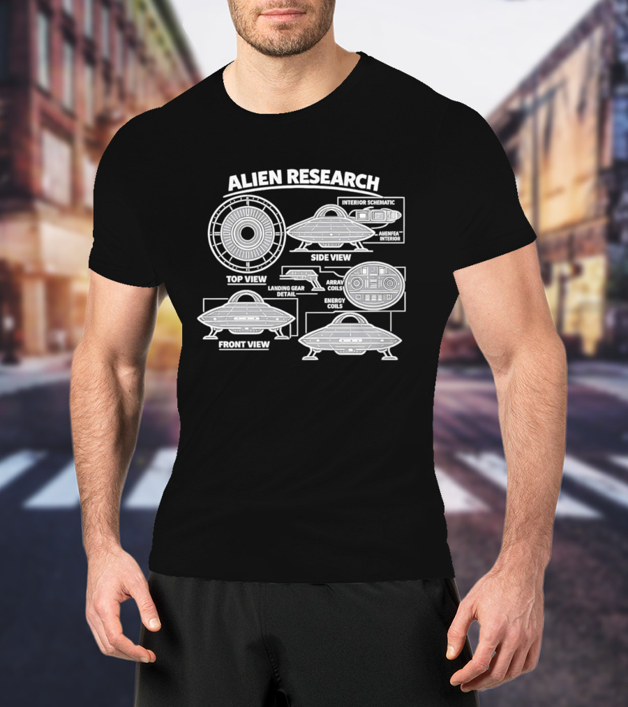 Extraterrestrial Vehicle Alien Research UFO Schematic Top View Front View Side View Analysis T-Shirt