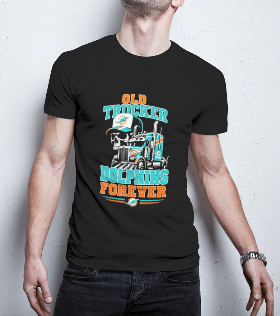 Old Trucker Dolphins Forever Skull T-Shirt