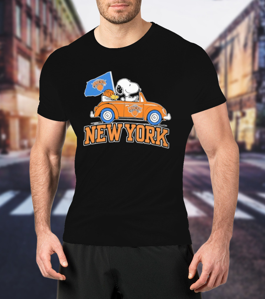 New York Knicks Snoopy Woodstock Driving Car Collaboration 2026 T-Shirt